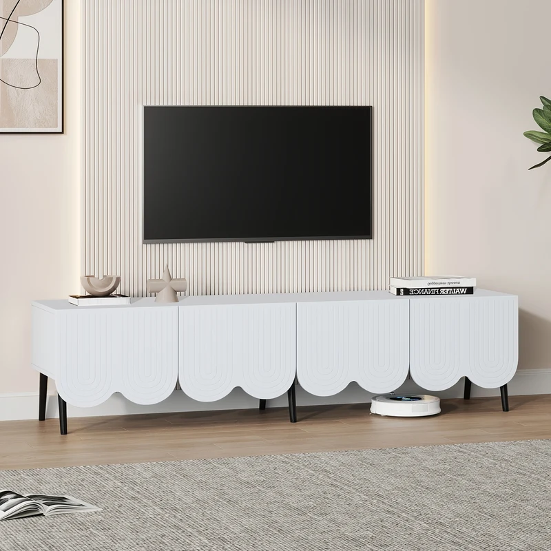 TV Meubel – Tv Kast – Tv Dressoir – Tv Stand – Media Meubel – Wit – Uniek Design – Kabelbeheer – Geschikt Voor Tv Tot 203,2 cm