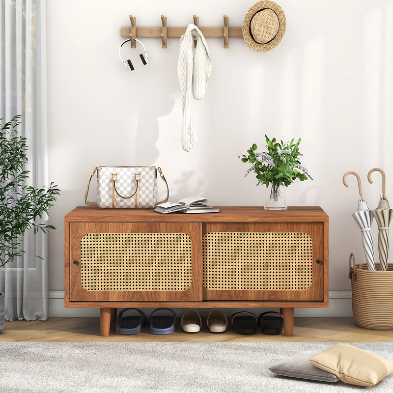 Schoenenkast – Schoenenopberger – Schoenenrek – Schoenmeubel – Schoenenkast Notenkleur – Duurzaam Hout – Verstelbare Plank – Geperforeerd Ventilatieontwerp – Moderne Stijl – 104x40x48 cm