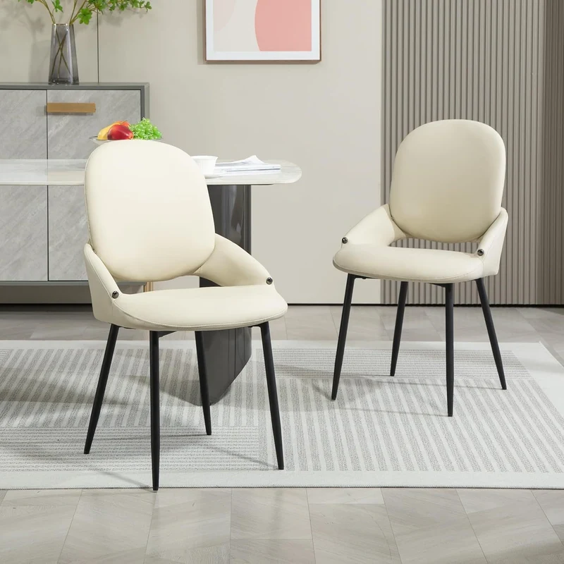 Bureaustoel – Bezoekersstoel – Kantoorstoel – Eetkamerstoel – Recepiestoel – PU-leer Bekleding – Metalen Poten – Verwijderbare Rugleuning – Beige – Set van 2