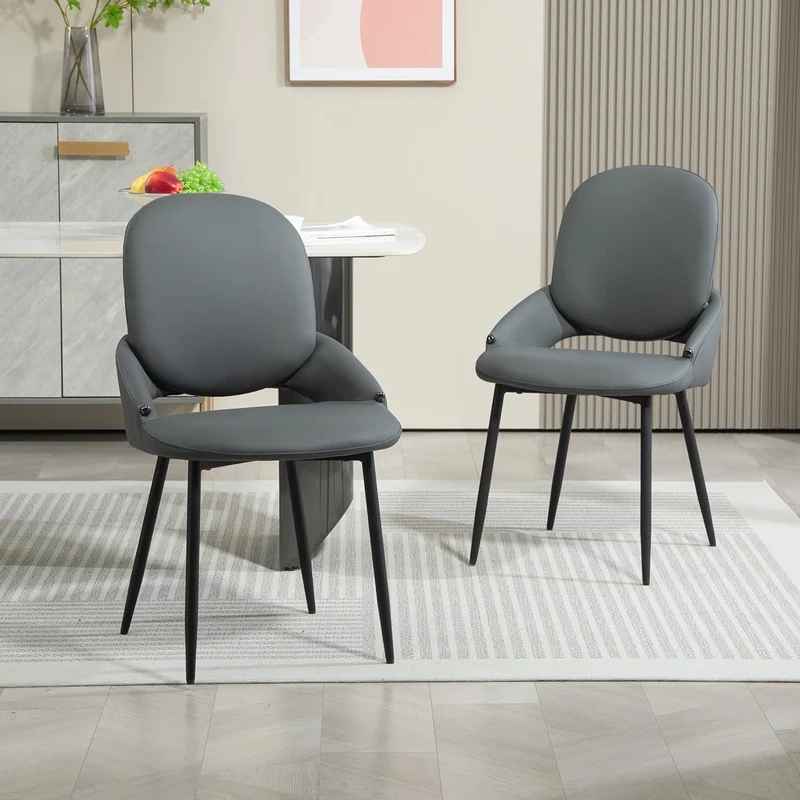 Bezoekersstoel – Wachtkamerstoel – Vergaderstoel – Eetkamerstoel – Receptionstoel – PU-leer Bekleding – Metalen Frame – Verwijderbare Rugleuning – Set van 2 – Donkergrijs