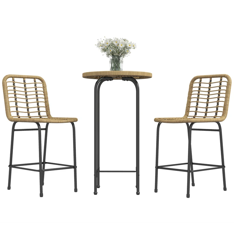 Bistroset – Tuinset – Balkonset – Terrasset – Zitgroep – Bohemian Design – Metaal & Gehard Glas – Compact voor 2 Personen – Natuurlijk Zwart