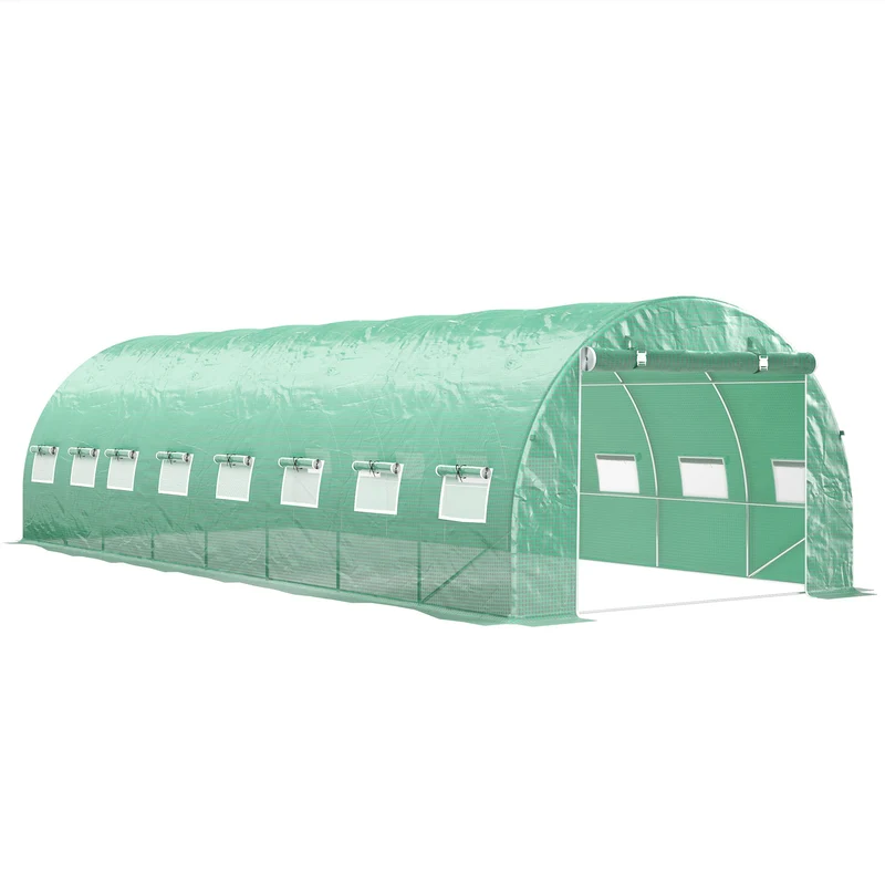 Tuinkas – Tuinserre – Kas – Groentetunnel – Tuinkas Tunnel Groen – 24 m² – 16 Ramen Met Muskietennet – Gegalvaniseerd Stalen Frame – PE Zeildoek Met UV-Bescherming