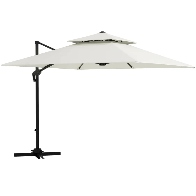 Parasol – Tuinparasol – Zonneparasol – Terrasparasol – Offset Parasol – 3x3 Meter – Kantelbaar en Draaibaar – Dubbel Dak voor Ventilatie – Beige Polyester
