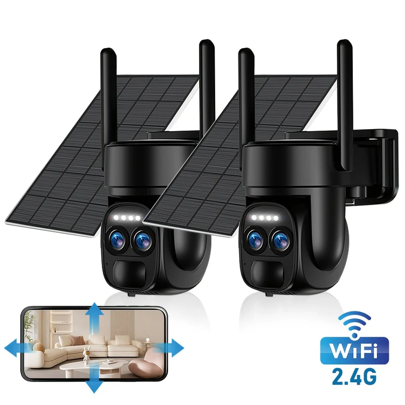Bewakingscamera – Beveiligingscamera – Buitencamera – Camerabewaking – Draadloze camera – 1440p HD Dual Lens – Zonnepaneel en PTZ bediening