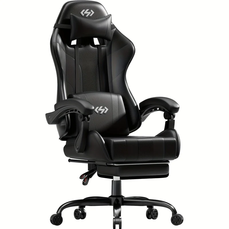 Ergonomische Gamingstoel – Bureaustoel – Bureaustoel – Gamechair – PC Stoel Zwart – Verstelbare Rugleuning 90°-135° – Uitschuifbare Voetsteun Met Memory Foam