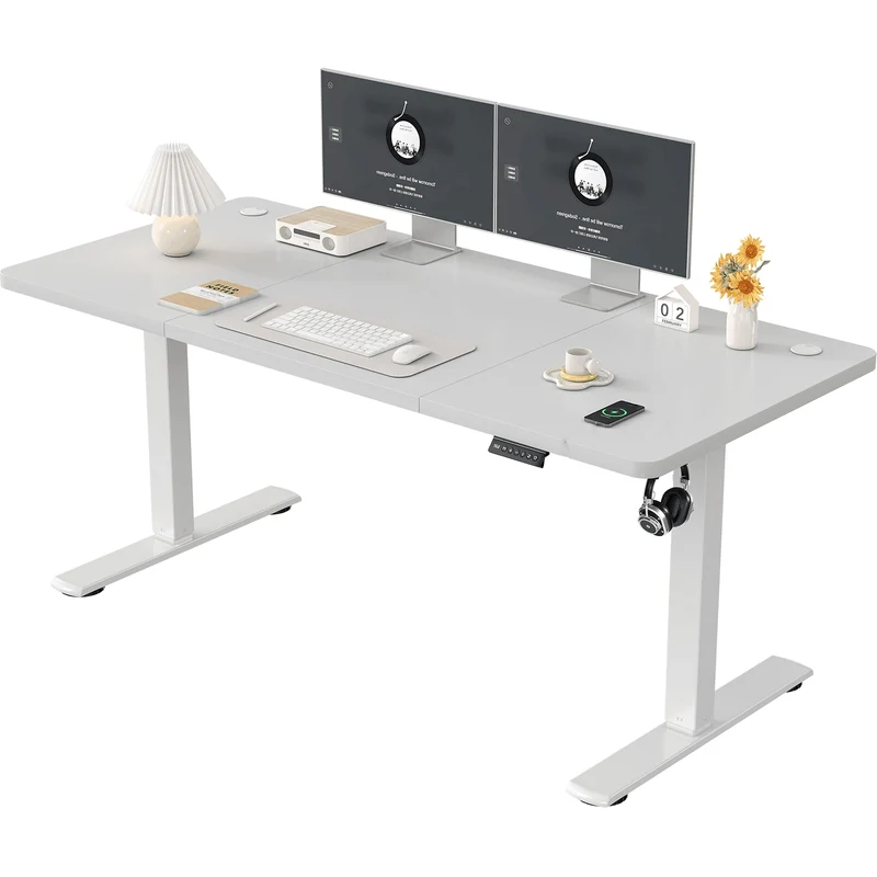 Zit Sta Bureau – Hoogte Verstelbaar Bureau – Elektrisch Zit Sta Bureau – Elektrisch Bureau – Verstelbaar Bureau – Roestvrijstalen Frame – 140/160 cm Hoogte – Wit Duurzaam Werkblad