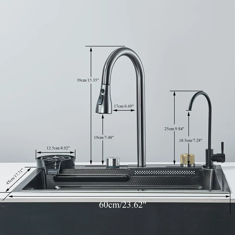 Keukenspoelbak – Spoelbak – Gootsteen – Wasbak – Inbouwspoelbak – 60x45 cm – 304 RVS met Uittrekbare Kraan en Accessoires