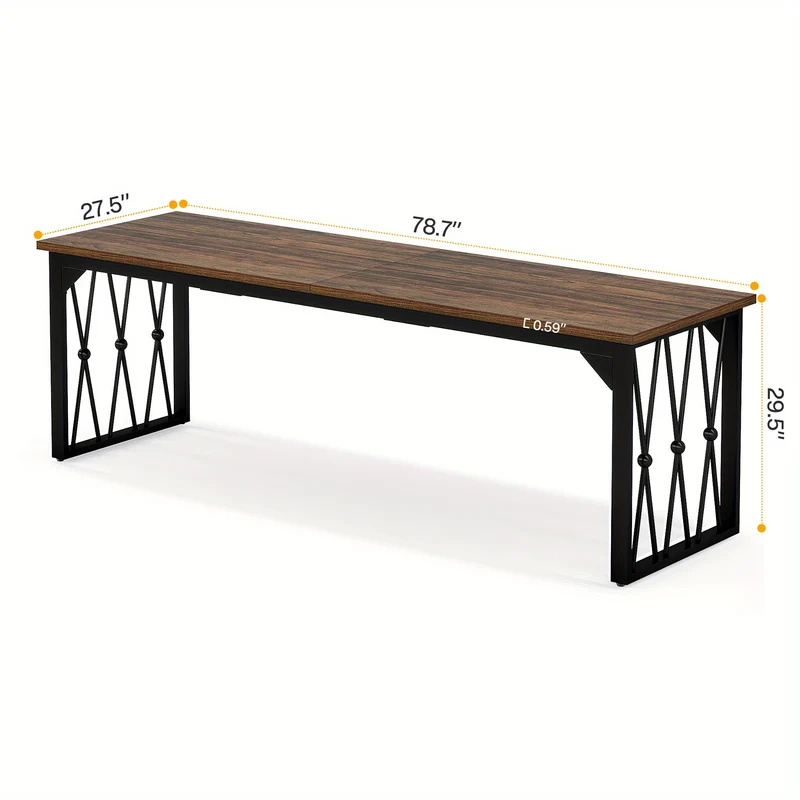 Bureau – Bureaumeubel – Schrijftafel – Werktafel – Computertafel – Verstelbaar In Hoogte – Stevig Met Bruin Gelamineerd Houtblad En Zwart Metalen Frame – 198 cm Lang