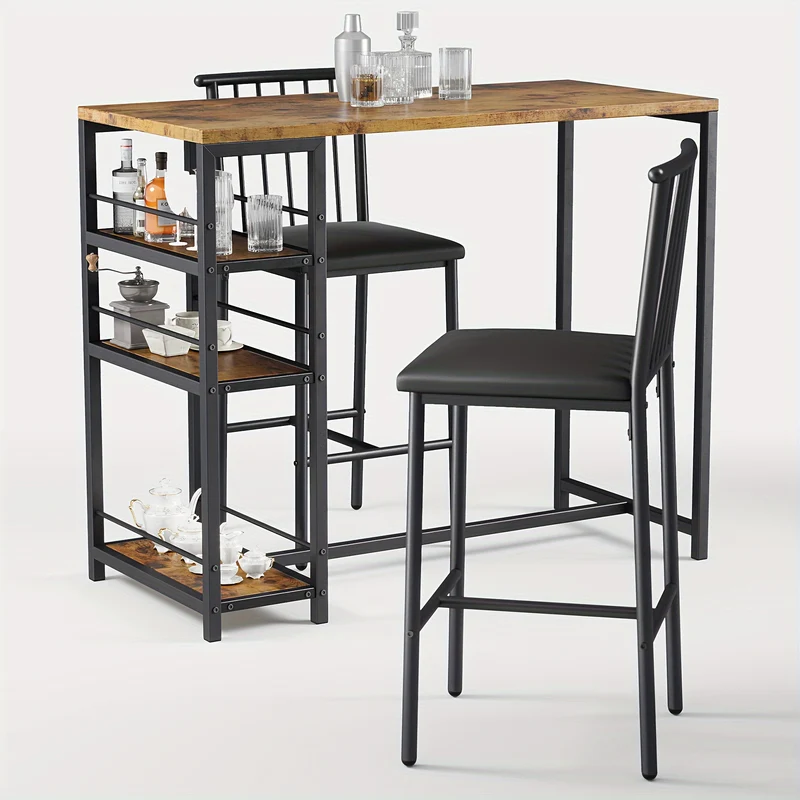 Eettafel Set – Eettafel Met Stoelen – Dinerset – Tafel Met 2 Stoelen – Retro Zwart – Compact En Praktisch – Massief Hout En Kunstplaat