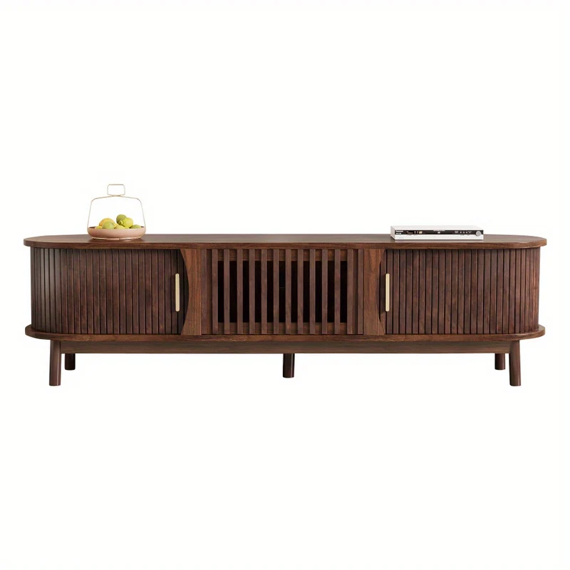 Tv Meubel – Tv Kast – Entertainment Meubel – Tv Dressoir – Media Meubel – Bruin – Schuifdeuren en Inklapbare Middenklep – 165x39,5x46 cm – Geschikt Voor Tv Tot 65 Inch