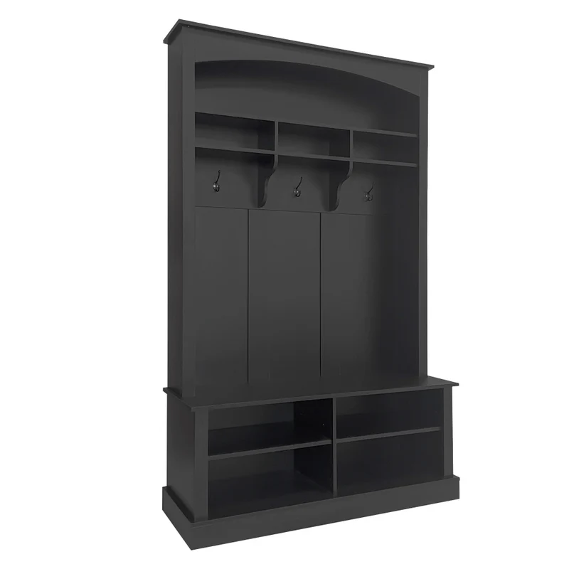 Halbank – Halmeubel – Kapstokbank – Schoenenbank – Entreebank – Zwart-Wit – Duurzaam MDF Materiaal – Compact Formaat (H190xB120xD40 cm)