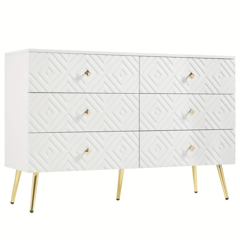 Ladekast – Ladenkast – Commode – Opbergkast – Dressoir – 6 Lades – Modern Design – Zwart Met Gouden Accenten – Metalen Poten – 120x40x80 cm – Stevig & Duurzaam