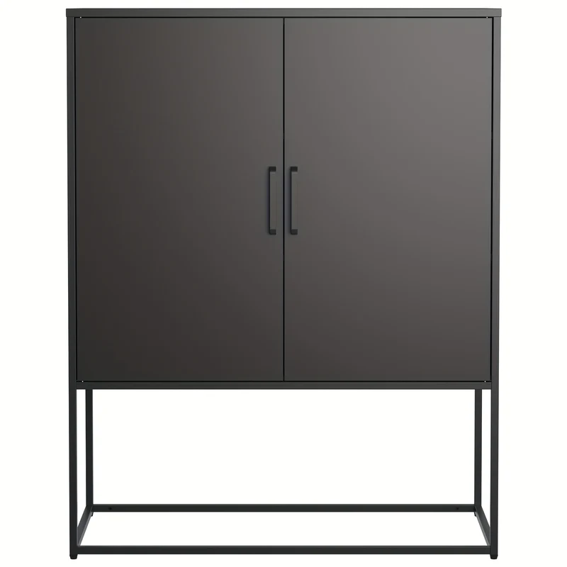 Kast – Opbergkast – Dressoir – Kledingkast – Sideboard – Modern – Stalen 2-Laags Opbergmeubel – Magnetische Deuren & Antikantelbeveiliging – Zwart – 109x84x41 cm