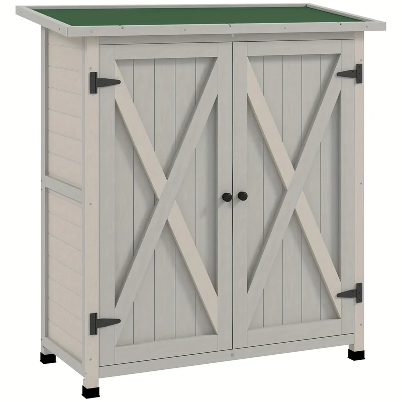 Tuinkast – Tuinberging – Tuinschuur – Opbergkast – Buitenbox – Weerbestendig Houten Design – 110x55x117 cm – Bitumen Dak – Lichtgrijs
