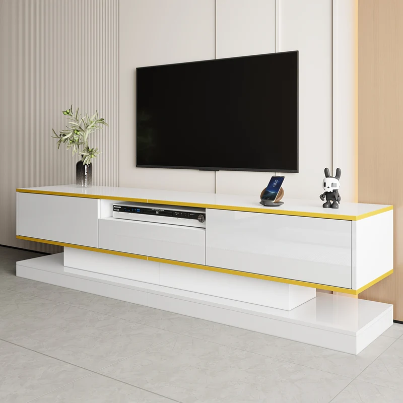 Tv Meubel – TV Kast – TV Meubelkast – Mediameubel – Entertainmentkast – Modern Design – Hoogglans Wit – 180x38x45 cm – 3 Lades en Open Vak – Zonder Stroom