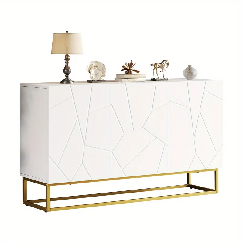 Dressoir – Opbergkast – Ladekast – Buffetkast – Woonkamerkast – Modern Wit – Hexagonaal Ontwerp – Stevig Metalen Frame – 130 cm Breed – Vloermontage