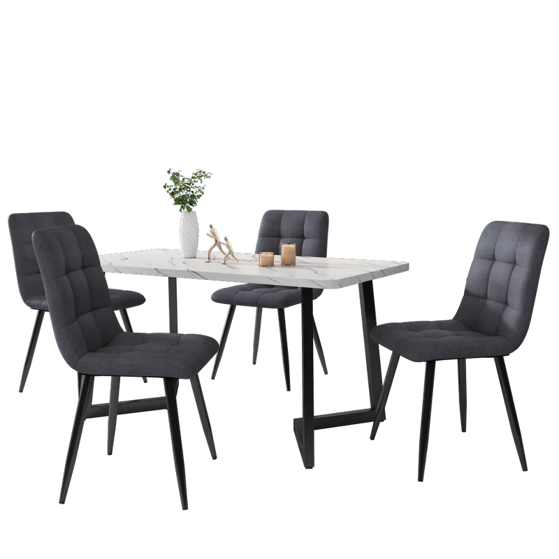 Eetkamerstoel – Stoel – Kuipstoel – Zitstoel – Designstoel – Set van 4 – Donkergrijs – Linnen Bekleding – Metaal Onderstel – Tijdloos Modern – Geschikt Voor Harde Vloeren