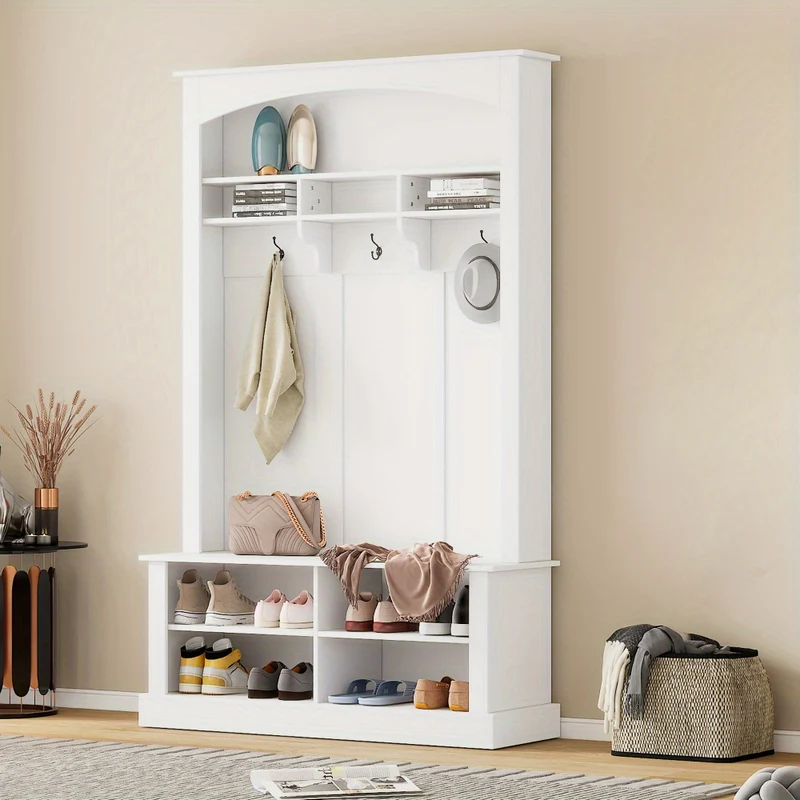 Halmeubel – Kapstok – Schoenenrek – Opbergmeubel – Zitbank – Halmeubel Wit – Ruimtebesparend Ontwerp – Stevige MDF Constructie