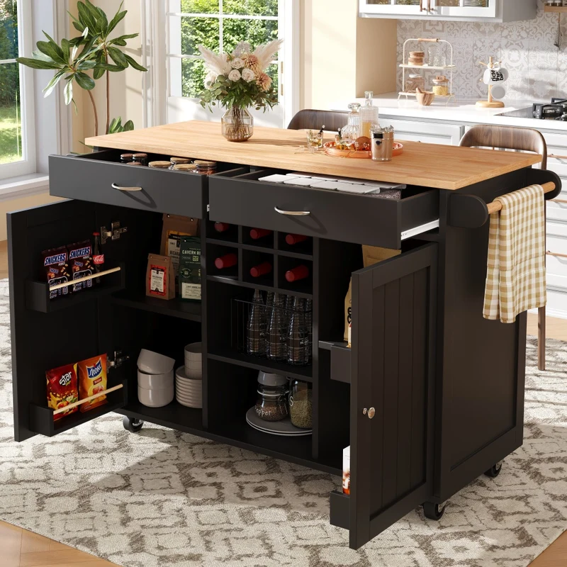 Keukeneiland – Keukentrolley – Keukenkast – Opbergmeubel – Buffetkast – MDF Werkblad – 102x45x92 cm – Wieltjes en Modern Design