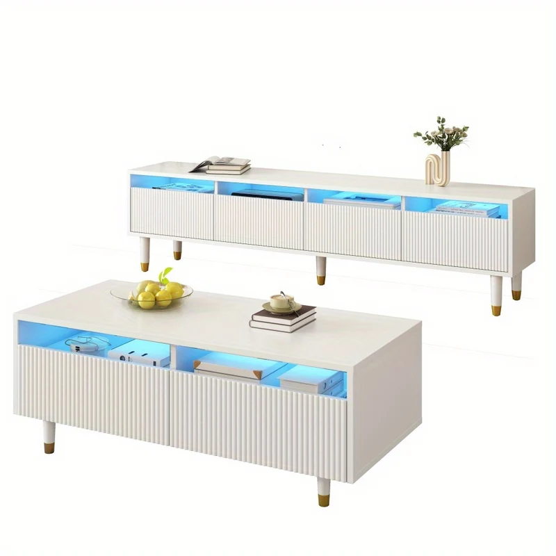 tv-meubel – tv-kast – media meubel – tv-dressoir – woonkamerset – MDF materiaal – 178x35x45 cm – wit met goud accenten
