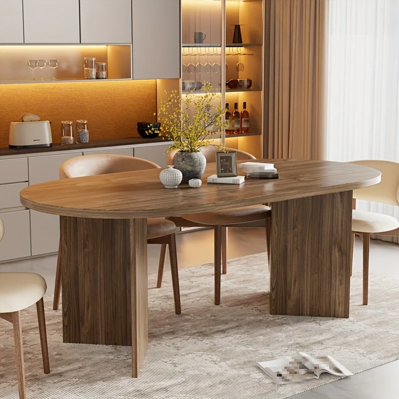 Ovale Eettafel – Rond Tafelblad – Houten Tafel – Vintage Eetkamertafel – Eettafel Bruin – Voor 8-10 Personen – 200x90x76 cm – Afgeronde Hoeken
