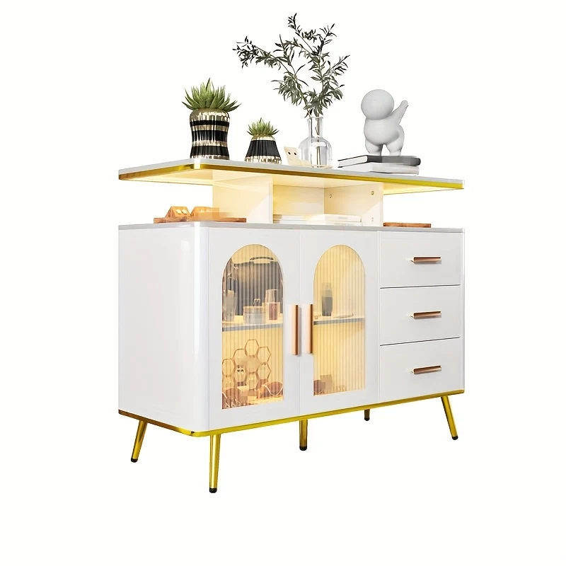 Keukenkast – Opbergkast – Buffetkast – Keukenmeubel – Voorraadkast – Met 3 Lades en Deur – Wit – Hout en Metaal – Compact Formaat 100x40x80 cm