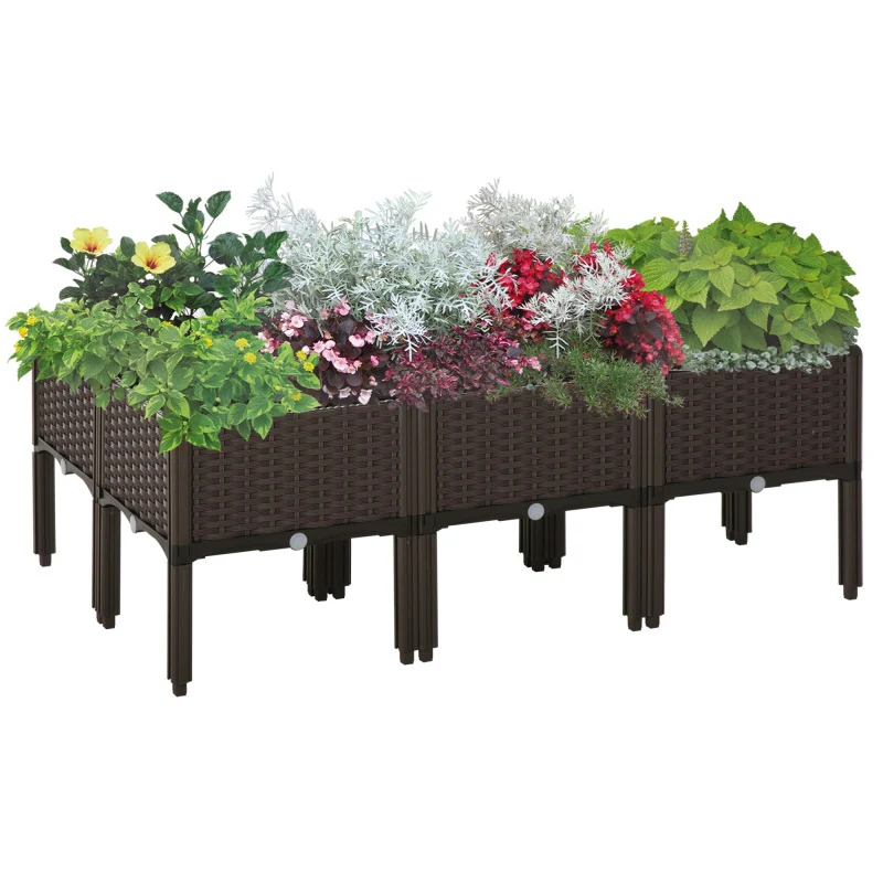 Verhoogd Plantenbed – Plantenbak – Bloembak – Tuinbak – Balkonbak – Bruin – 6-delig – Zelfwaterend Systeem – Weerbestendig Kunststof