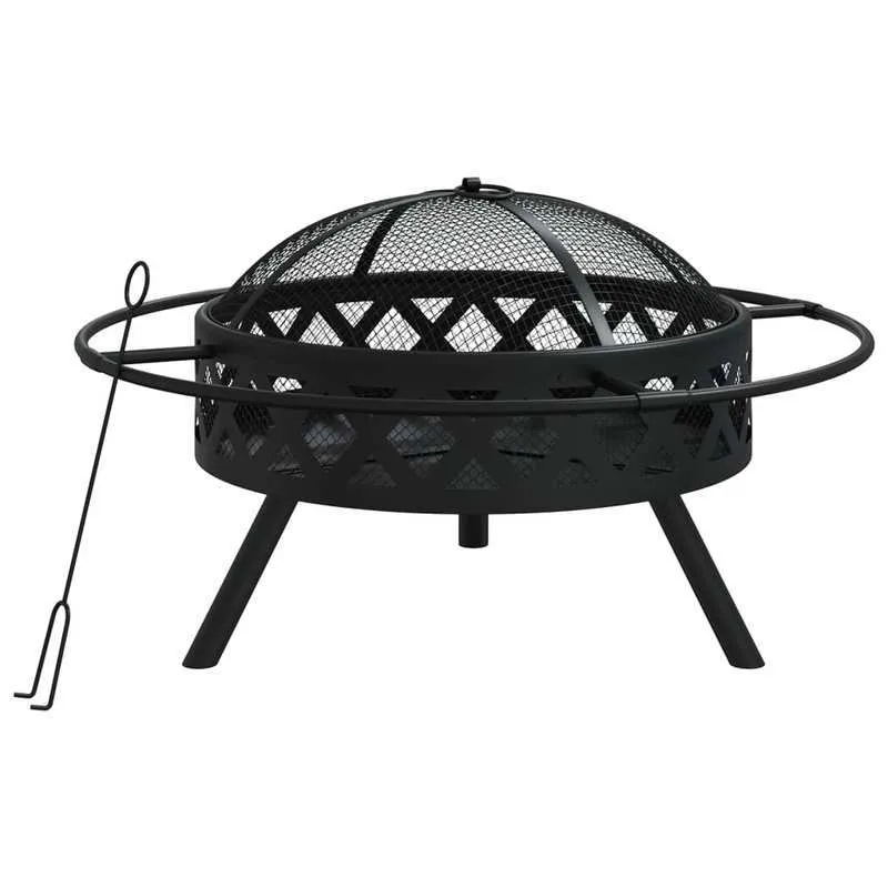 Vuurschaal – Buitenhaard – Tuinhaard – Vuurkorf – Vuurton – Zwart – 70 cm XXL – Duurzaam Staal – Inclusief Vuurschep