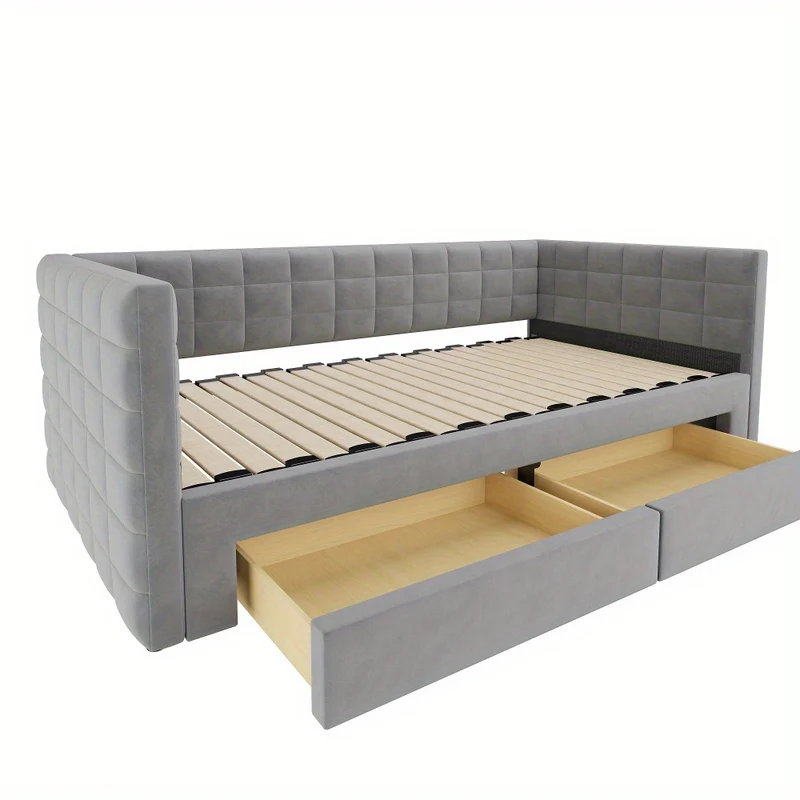 Bankbed – Slaapbank – Opklapbed – Klapbank – Zetelbed – 3-in-1 Multifunctioneel – Opberglades – 90x190 cm – Grijze Katoen-linnen Bekleding – Stevige Lattenbodem