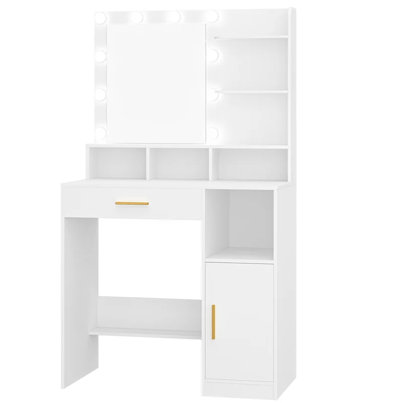Sieradendoos – Juwelendoos – Sieradenkast – Make-uptafel – Opbergkast – Met Spiegel – 10 Verstelbare LED-Lampjes – Ruime Opbergruimte met Lade en Kast