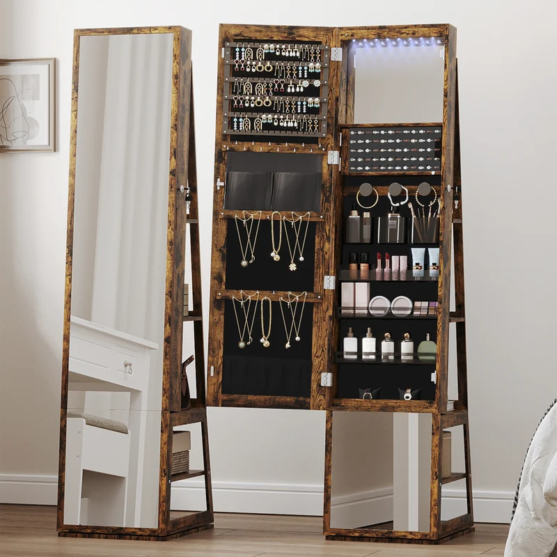 Sieradekastje – Sieradendoos – Juwelendoos – Sieradenkast – Make-up Organizer – 360° Draaibare Spiegel – 4-Vaks Opbergruimte – Vintage Zwart-Wit
