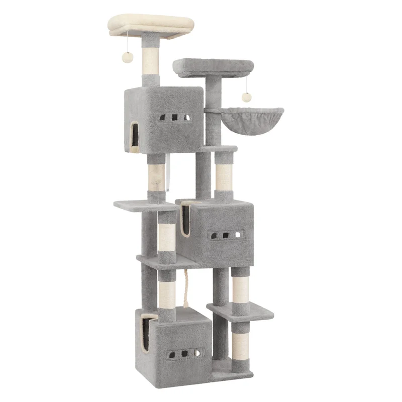 Krabpaal – Kattenboom – Krabmeubel – Kattenhuis – Kattentoren – 193 cm Hoog – Moderne Lichtgrijs – 7 Niveaus – Sisal Krabpalen – 2 Uitkijkplatforms – 3 Holletjes – 2 Wasbare Kussens
