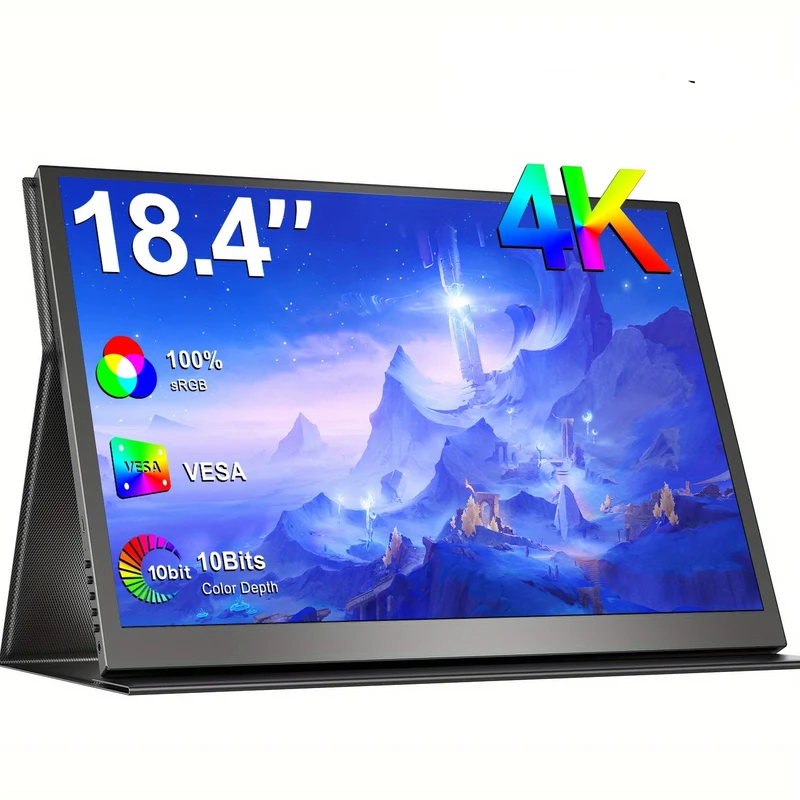 Portable Monitor – Draagbaar Scherm – Extra Scherm Laptop – Mobiele Monitor – USB-C Monitor – 18.4 Inch 4K Ultra HD – 60Hz Verversingssnelheid & FreeSync
