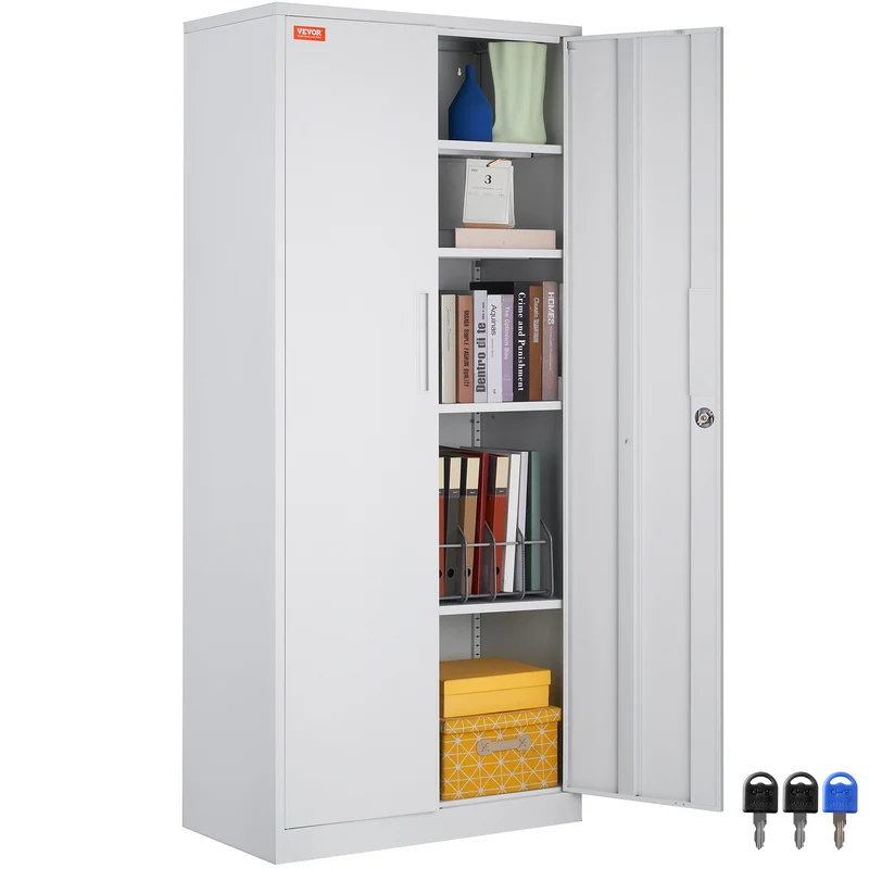 Opbergkast Staal – Metalen Kast – Opbergrek – Stellingkast – Bergkast – 5 Planken Verstelbaar – Slot Met 3 Sleutels – Wit