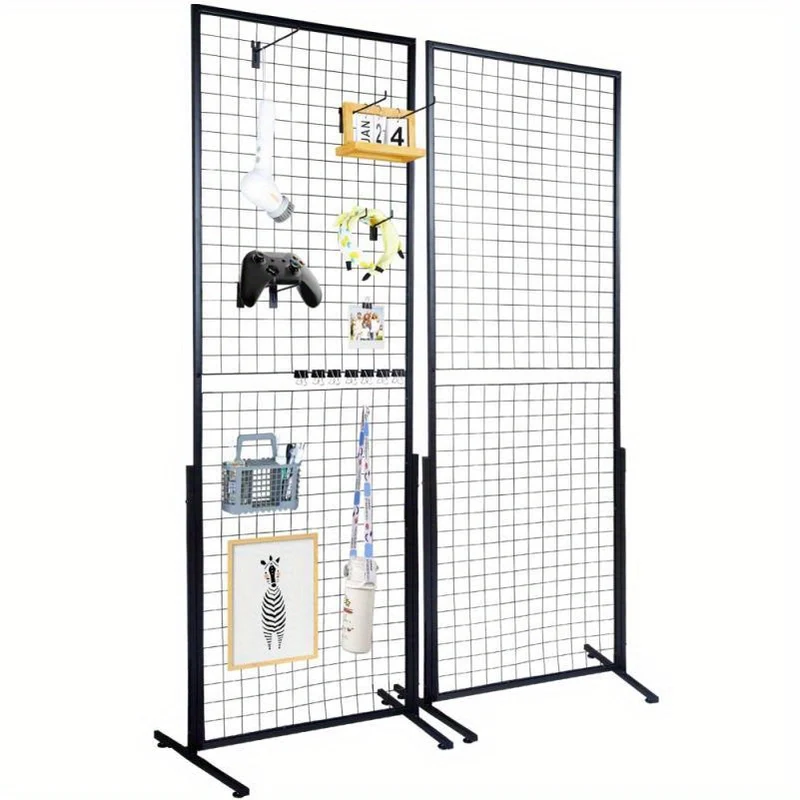 Gridpanelen – Metalen Gridpanelen – Dubbelzijdige Wandpanelen – Display Roosters – Ophangrekken – Dubbelzijdig Design – Hoogte 182,88 cm – Inclusief T-Vormige Voet en Haken
