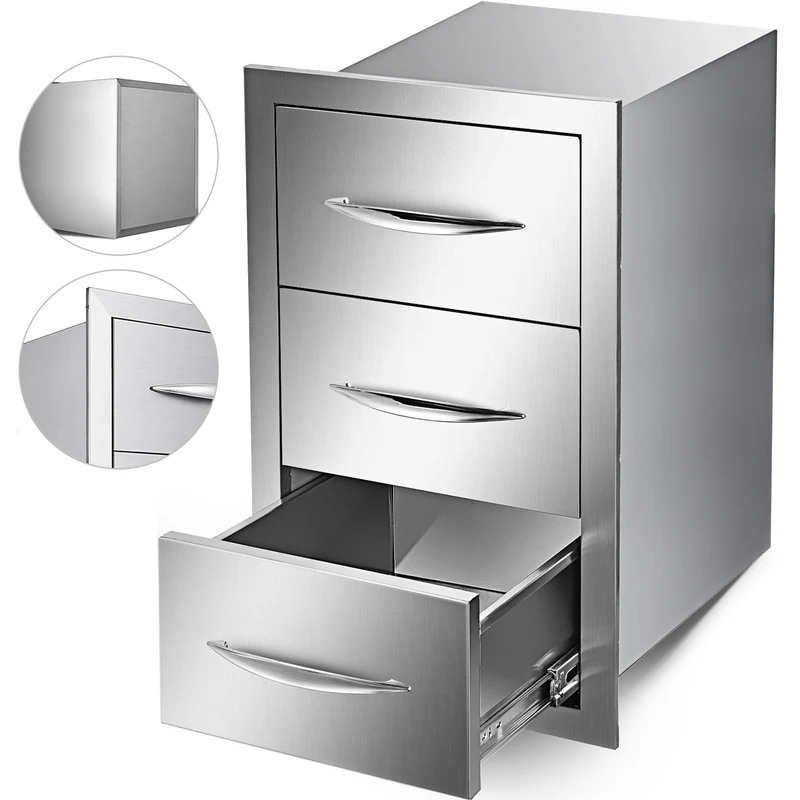 bbq lades – buitenkeuken lades – opberglades – uitvalschuifladen – bbq eiland opbergruimte – roestvrij staal – 3-laags ruime lades