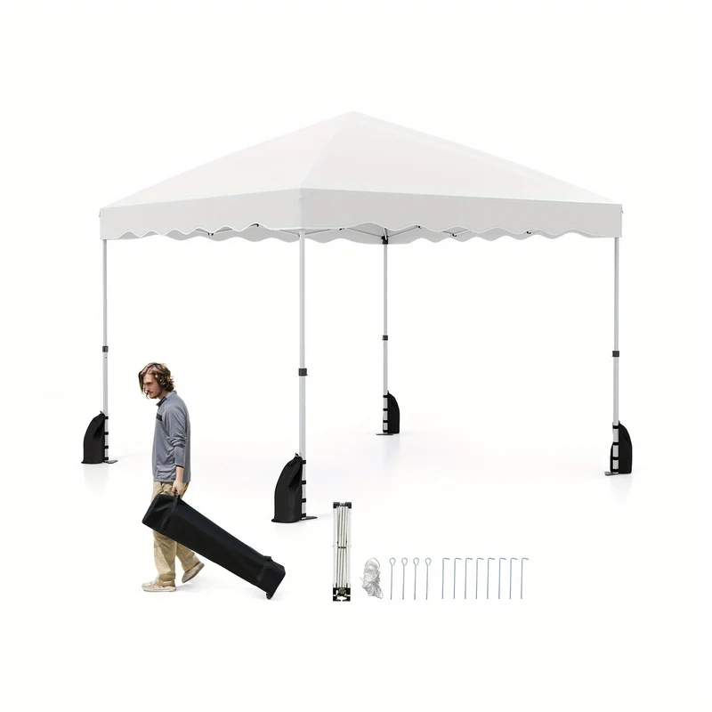 Partytent – Tuinentent – Paviljoen – Vouwtent – Easy Up – 3x3 m – Waterafstotend Oxford Stof – Verstelbare Hoogte met Stevig Metalen Frame en Wieltjes
