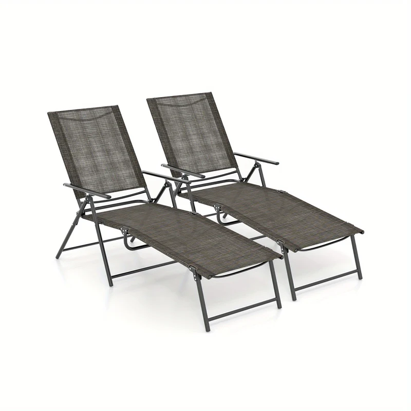 Ligstoel Buiten – Loungestoel Tuinstoel Ligbed Ligchaise – Verstelbaar 6 Rugleuning 2 Voetsteun – Vouwbaar Metalen Frame Bruin – Sneldrogende Ademende Stof