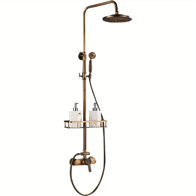 Vintage Douche Systeem – Douche Set – Regendouche – Handdouche – Douchearmatuur – Antiek Messing – 360° Draaibare Douchekop – Duurzaam En Waterbestendig