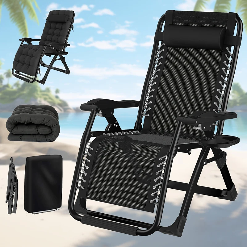 Folding deck chair with cushions, sun lounger for garden, terrace, beach and pool - Folding lounge chair with cushions, load capacity 200kg
