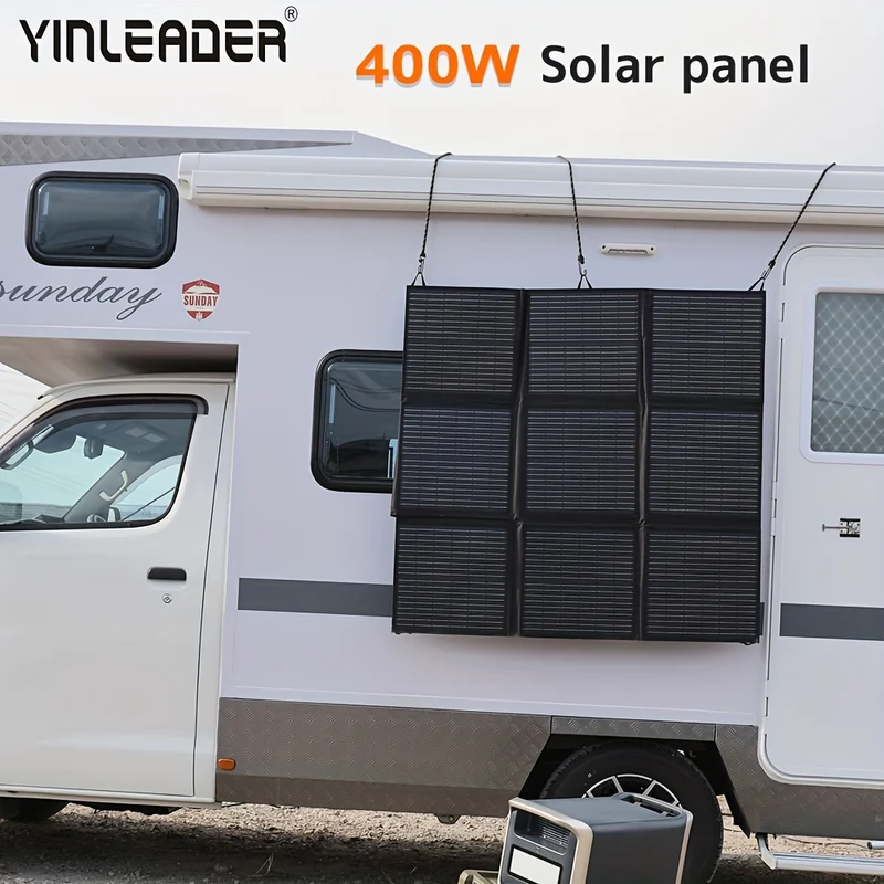 400W Portable Solar Panel Foldable Solar Blanket, Monocrystalline Huge Power Solar Panel, Solar Cells 22.5% High Efficiency for Outdoor Adventures Power Station Camping RV Solar Generator
