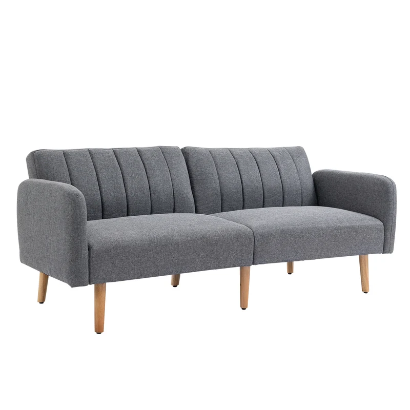 Slaapbank – Uitklapbare Sofa – Bedbank – Stofbank – Tweezitsbank – Verstelbare Rugleuning – Linnenlook Polyester – Rubberenhouten Poten – 173x75x73 cm – Comfortabel & Stabiel