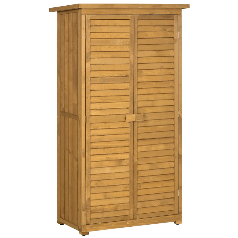 Tuinkast – Houten Tuinhuisje – Tuinberging – Gereedschapskast – Opbergkast – Afgelakt Vurenhout – Ventilerende Lamellen Deuren – 87x46,5x160 cm