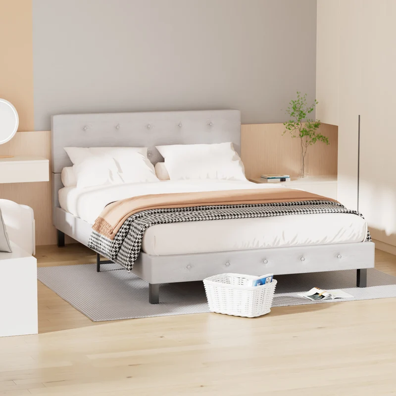 Bedframe – Bedbodem – Lattenbodem – Bedombouw – Bedconstructie – Lichtgrijs – Max. Draagkracht 350 kg – Inclusief Lattenbodem 120x200/140x200 cm