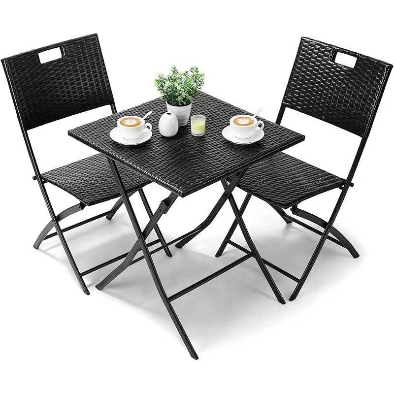 Courtyard Pub Table And Chair 3pcs Set, Rattan Balcony Furniture, Bistro Garden Furniture, 1 Folding Table And 2 Chairs, Folding Balcony Furniture, Folding Furniture Chair For Balcony, Terrace And Garden