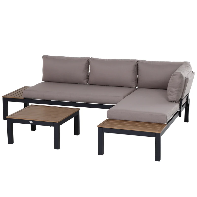3-delige loungeset – tuinset – loungeset – balkonset – terrasset – aluminium frame – waterafstotende kussens – grijs/natuurkleur