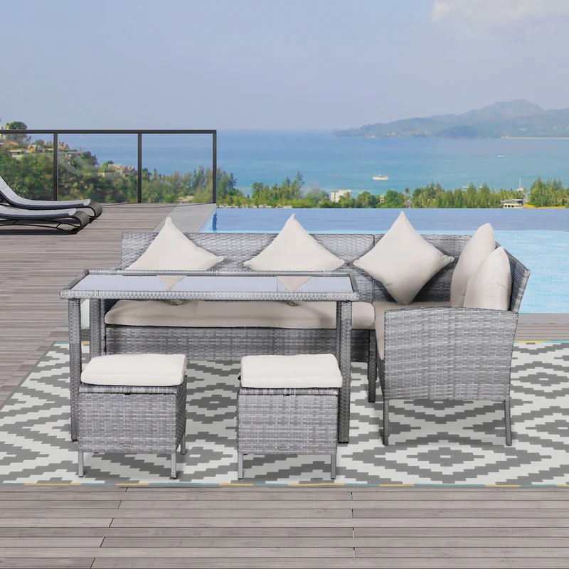 Tuinmeubelset – Loungeset – Zitgroep – Loungeset Met Tafel – 5-delig – Weerbestendig – Aluminium Frame Met Glasplaat