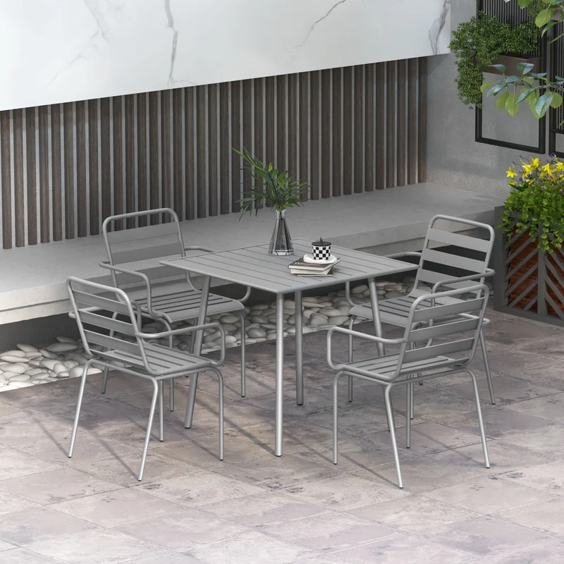 Tuinset – Tuinmeubelset – Zithoek – Balkonset – Terrasmeubelen – Stapelbare Stoelen – Stalen Frame – Compact Ontwerp 80x80x74 cm