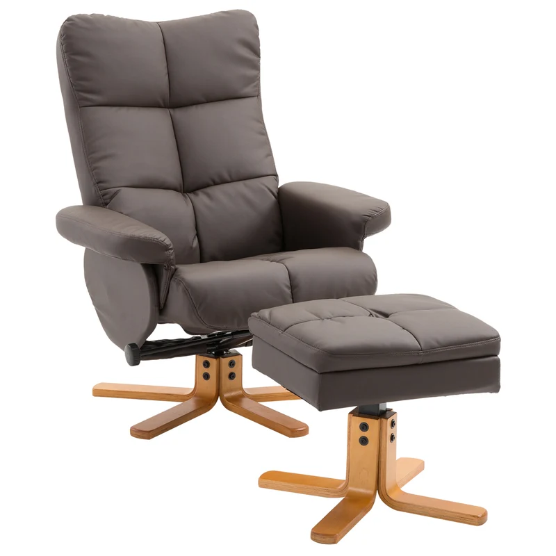 Relaxstoel – Fauteuil – Schommelstoel – Loungestoel – Tv-stoel – 360° Draaibaar – Verstelbare Rugleuning 145° – Houten Frame – Inclusief Voetenbank Bruin 80x86x99 cm