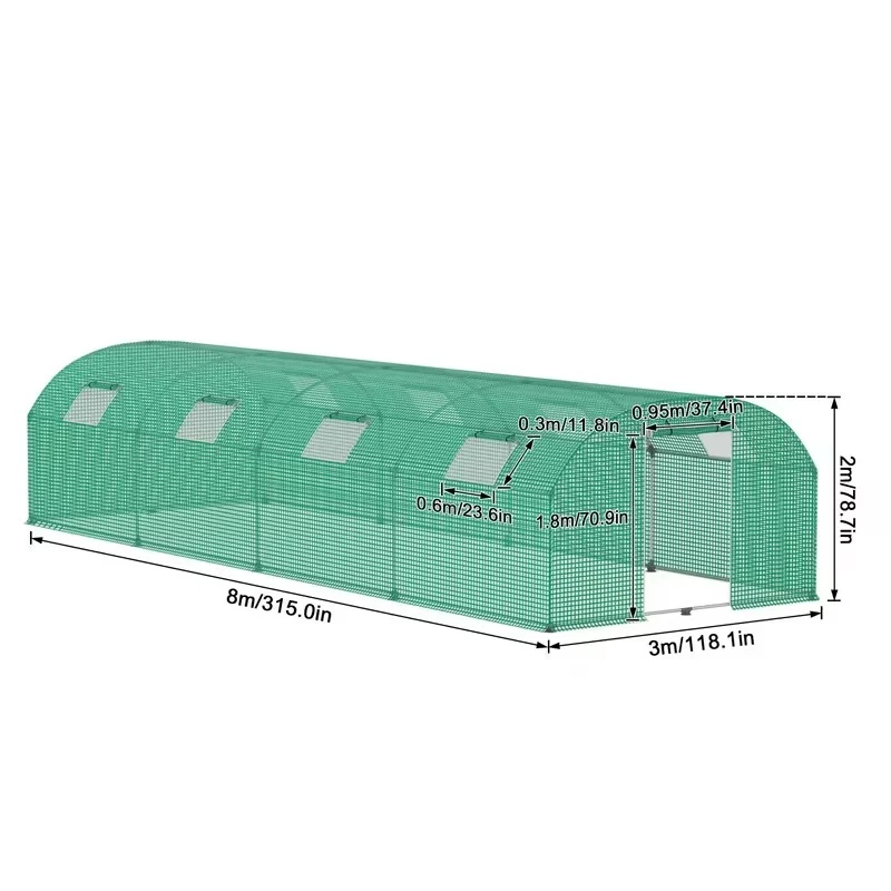 Tuinkas – Kasje – Broeikas – Kas – Kweekkas – 3x8 Meter – Gegalvaniseerd Stalen Frame – UV-Bestendige Beschermhoes Met Muskietennet